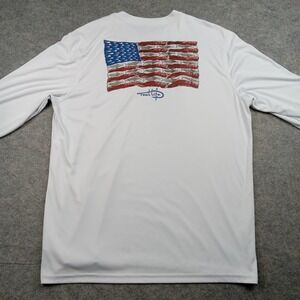 Reel Life Shirt Mens XL White Long Sleeve Performance Fishing Flag Graphic
